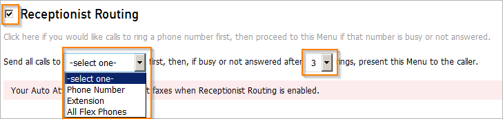 Receptionist Routing Configuration